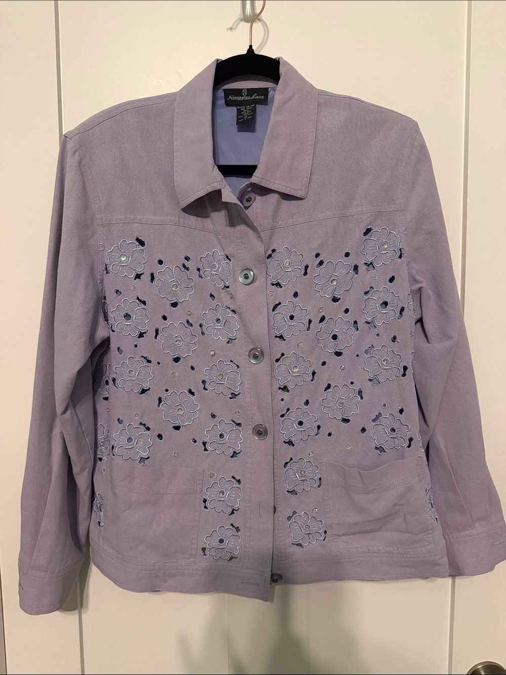 Vintage Kensington Lane 100% Silk Lavender Cutout Floral Jacket